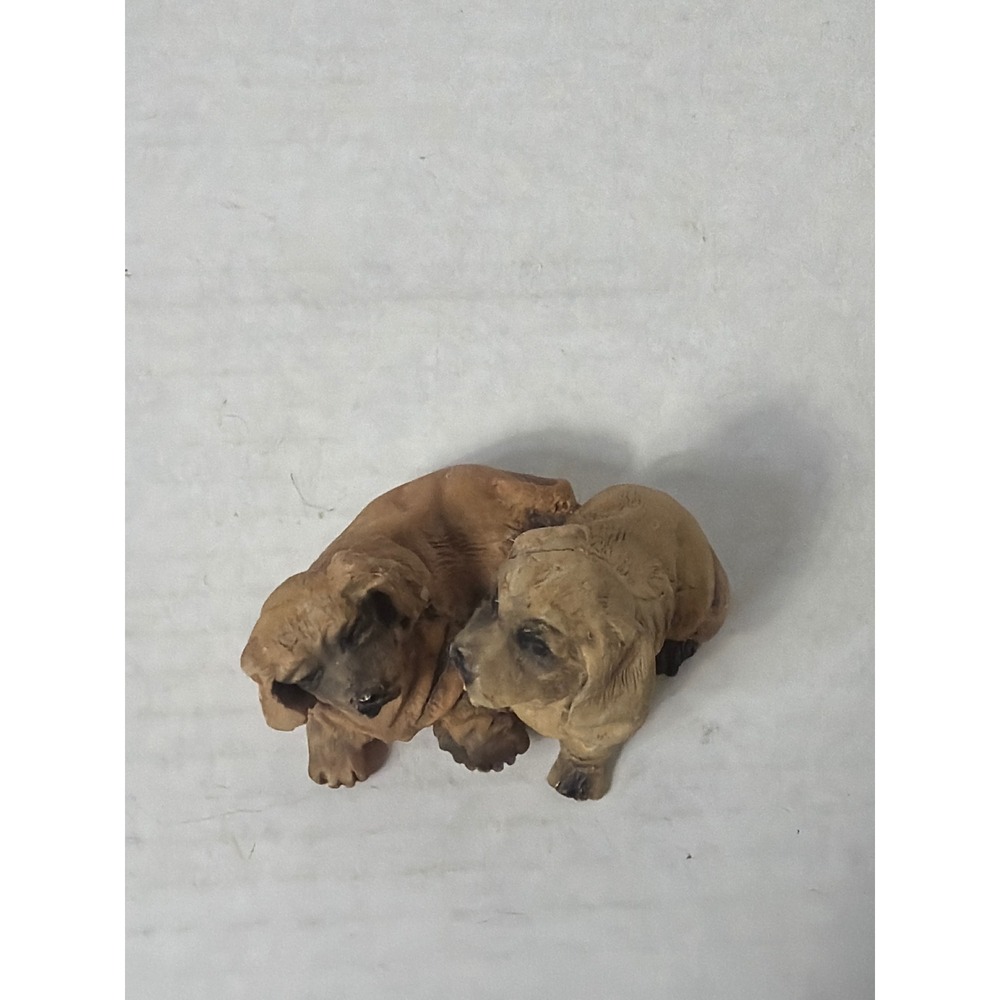 Miniature Resin Dachshund Dog Figurine Two Puppies Long Haired Doxie Collectible - Picture 5 of 9